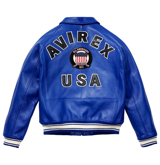 ZarJacketsEmpire Avirex Icon leather bomber jacket with logo patches and rib-knit trims