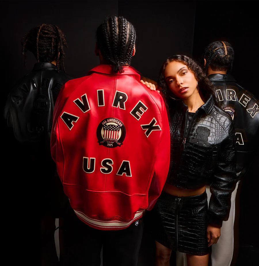 ZarJacketsEmpire Avirex Icon leather bomber jacket with logo patches and rib-knit trims