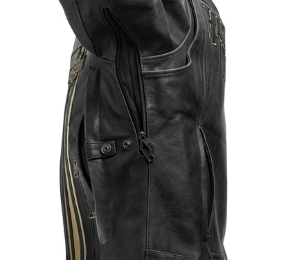 ZarJacketsEmpire heavyweight distressed cowhide leather biker jacket front view – ventilated touring jacket