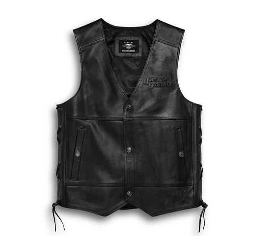ZarJacketsEmpire men’s cowhide leather vest front view – classic snap-front vest