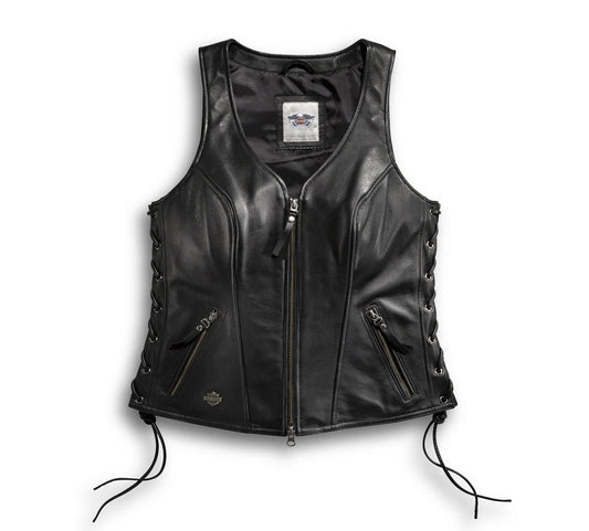 ZarJacketsEmpire women’s cowhide leather vest front view – side laced vest