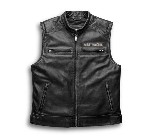 ZarJacketsEmpire men’s black leather biker vest front view