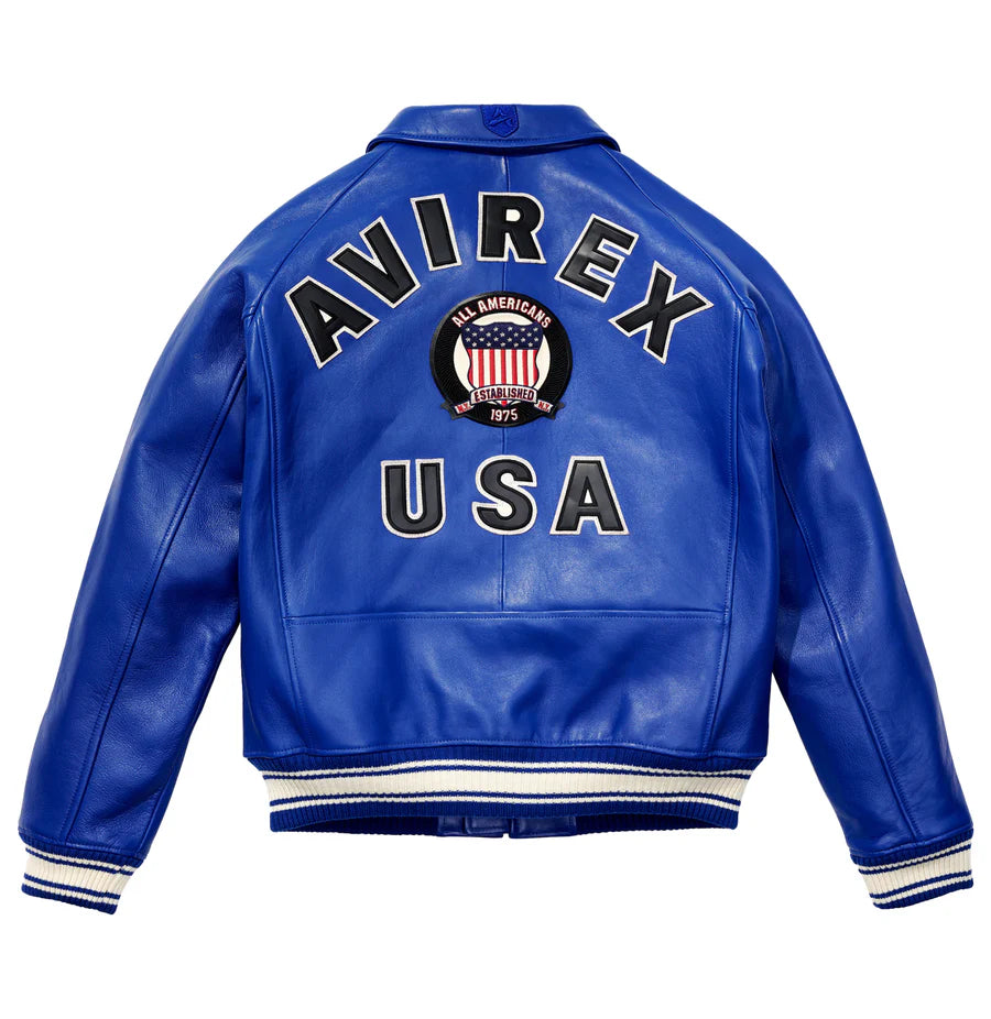 ZarJacketsEmpire Avirex Icon leather bomber jacket with logo patches and rib-knit trims