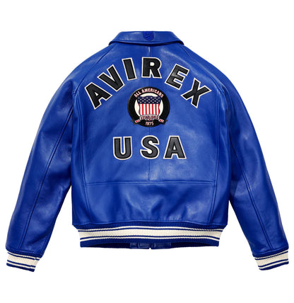 ZarJacketsEmpire Avirex Icon leather bomber jacket with logo patches and rib-knit trims