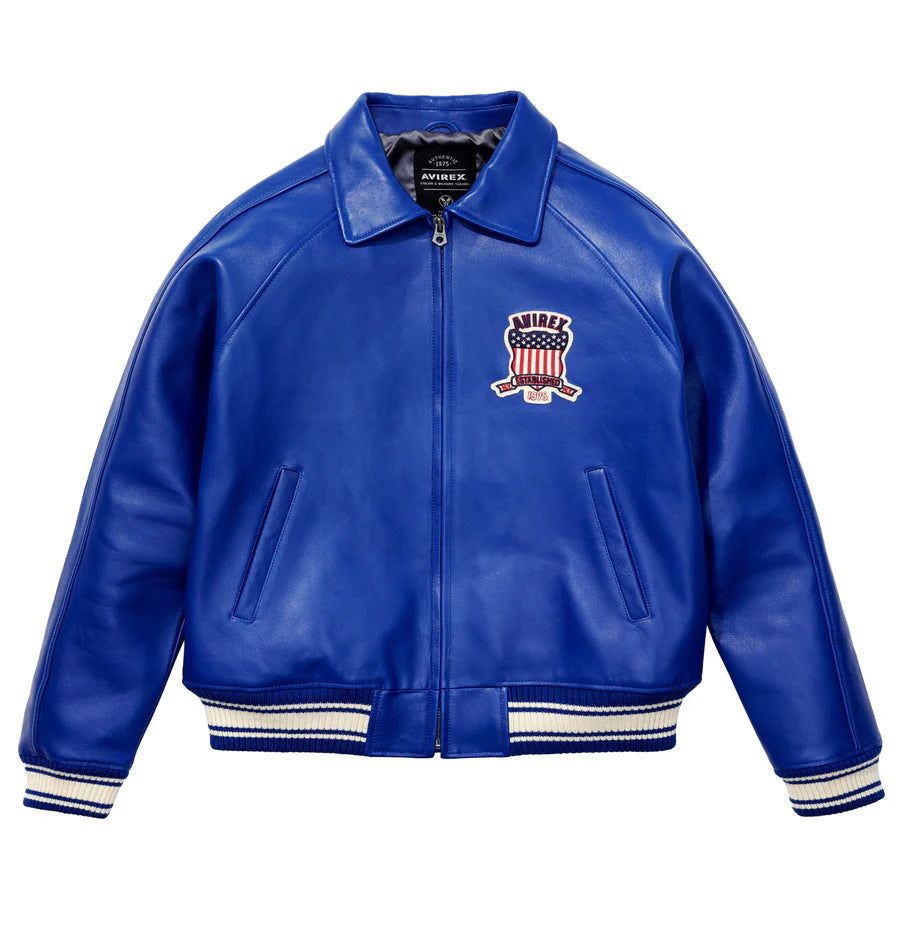 ZarJacketsEmpire Avirex Icon leather bomber jacket with logo patches and rib-knit trims