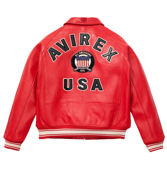ZarJacketsEmpire Avirex Icon leather bomber jacket with logo patches and rib-knit trims