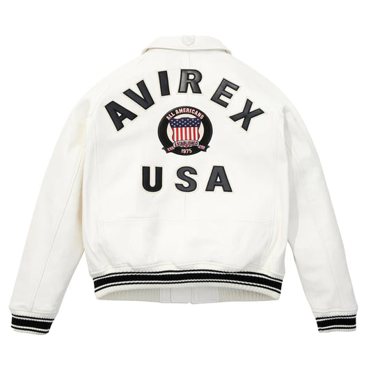 ZarJacketsEmpire Avirex Icon leather bomber jacket with logo patches & rib-knit trim
