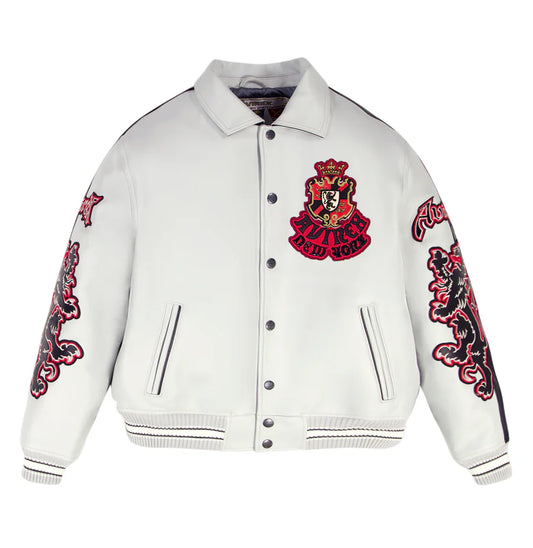 ZarJacketsEmpire black and grey two-tone lambskin leather jacket with griffin patch detailing