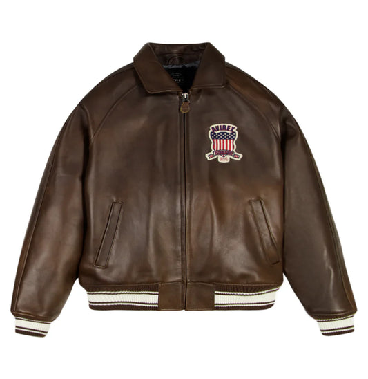 ZarJacketsEmpire Avirex Icon leather bomber jacket with logo details