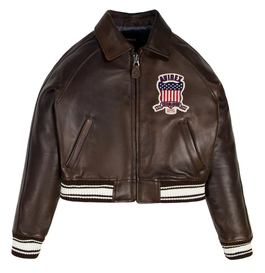 ZarJacketsEmpire Avirex cropped leather bomber jacket with logo details