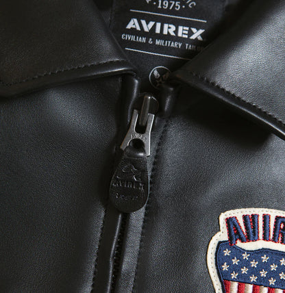 ZarJacketsEmpire Avirex cropped leather bomber jacket with logo details and rib-knit hem