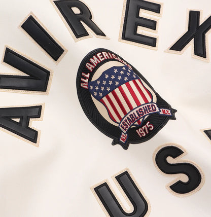 ZarJacketsEmpire Avirex cropped leather bomber jacket with logo details and rib-knit hem