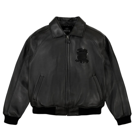 ZarJacketsEmpire Avirex Icon leather bomber jacket with logo detailing