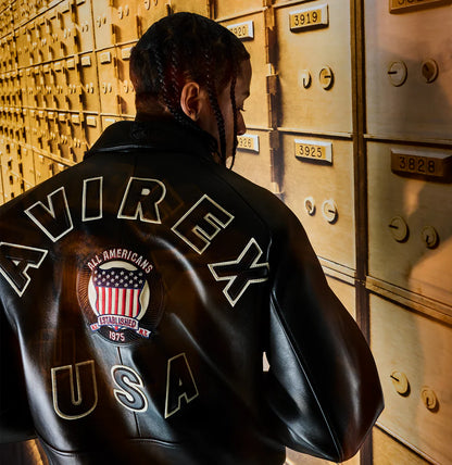 ZarJacketsEmpire Avirex Icon leather bomber jacket with logo patches and rib-knit trims